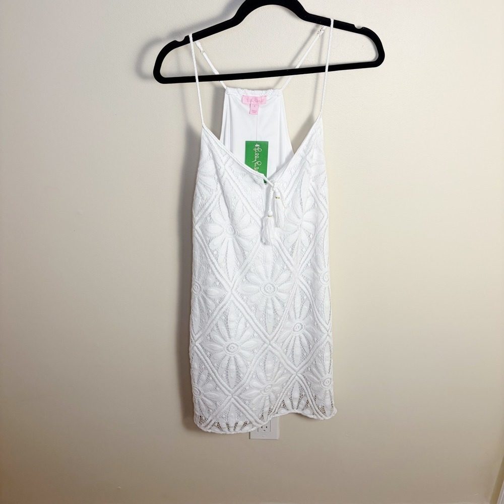 Lilly Pulitzer Dress Womens S White Dusk Dress Delray Diamond Lace Tassel V-Neck - Picture 2 of 10
